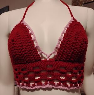 Red and Pink Crochet Halter Top
